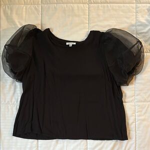 White Birch Black Puff Sleeve Crop Blouse